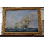 A NAPOLEONIC WAR MARITIME SCENE, OIL ON CANVAS, 20th century, in moulded gilt frame