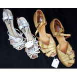 A PAIR OF VINTAGE GOLD EVENING SHOES SIZE 6 and another pair in silver