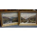 A PAIR OF LATE 19TH CENTURY OIL ON BOARD MOUNTAIN SCENES