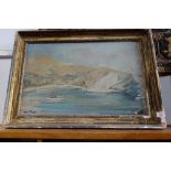 COASTAL COVE WITH SAILING BOAT, OIL ON CANVAS, in a 19th century gilt frame