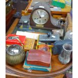 A 1930S OAK CASED MANTEL CLOCK, an oval tray and similar items