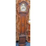 A 1920'S OAK CASED GRANDMOTHER CLOCK with a brass face, 169 cm high
