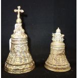 A VICTORIAN BRASS ALTER BELL and one other gilt brass bell decorated with classical figures (2)