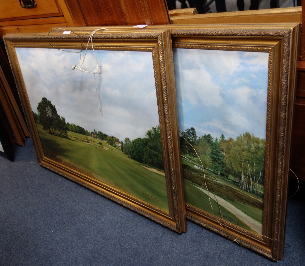 RICHARD CHORLEY; golf course view, oil on canvas, and another similar