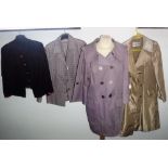 ELIZABETH EMANUEL LILAC COLOURED RAIN MAC, three other jackets, with two pairs of vintage suede