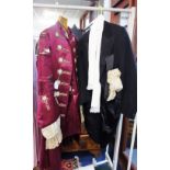 A REGENCY STYLE, VICTORIAN COSTUME BY 'H & M RAYNE LTD LONDON', fashioned in magenta silk, the frock