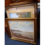 DESMOND ARMOUR; 'MALDON, THE BEACH' OIL ON BOARD, and other works by the same artist