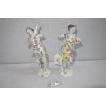 A PAIR OF 18TH CENTURY STYLE CONTINENTAL PORCELAIN FIGURES emblematic of the arts, on rococo