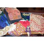 A LARGE KELIM, a collection of Vintage textiles, wool and sundries