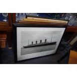 'R.M.S. TITANIC'; A REPRODUCTION FRAMED PHOTOGRAPH, other prints, and a framed 19th century