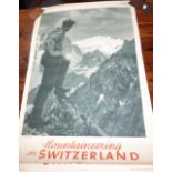 A COLLECTION OF VINTAGE ADVERTISING POSTERS for "Mountaineering in Switzerland" depicting a