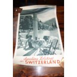 A COLLECTION OF VINTAGE ADVERTISING POSTERS for "Sunshine Holidays in Switzerland" depicting male