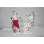 AN 18TH CENTURY STYLE CONTINENTAL PORCELAIN FIGURE of a female artist holding a palette and a