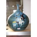 A LARGE 1960'S STUDIO POTTERY VASE, decorated with stylised figures on horseback, 41 cm high