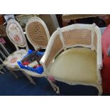 A CREAM PAINTED LOUIS XV BERGERE CHAIR and two similar salon chairs