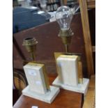 A PAIR OF ART DECO STYLE POLISHED MARBLE EFFECT AND BRASS TABLE LAMPS