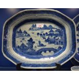 A CHINESE EXPORT BLUE AND WHITE MEAT PLATE, 36.5cm wide