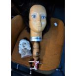 A MID 20TH CENTURY FRENCH J. LECLABART WAX HAIR DRESSERS MANNEQUIN HEAD, with wo