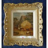 ATTR. TO JOHN HENRY DELL: 'A Hay wagon in the Farmyard', oil on panel