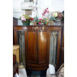 AN EDWARDIAN MAHOGANY CHINA CABINET with central bowfront marquetry section, 140