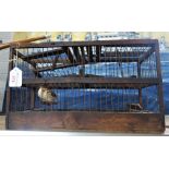 A VICTORIAN TYPE PINE AND WIREWORK BIRD CAGE, with a stuffed bird