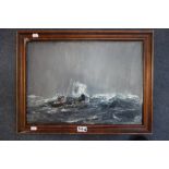 FRANK HENDRY: SHIP IN A STORMY SEA, oil on board