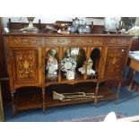 A LATE VICTORIAN ROSEWOOD AND MARQUETRY SIDEBOARD with open arcade flanked by cu