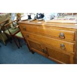 AN OAK DRESSING CHEST, two Edwardian occasional chairs and a gilt framed mirror