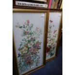 A PAIR OF VICTORIAN FLORAL PAINTINGS on opaque glass