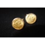 TWO VICTORIAN HALF SOVEREIGNS mounted as cufflinks, approx. 18g total