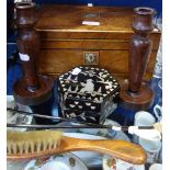 A 19TH CENTURY IVORY AND HORN 'HAND' BACK SCRATCHER, another, a Victorian walnut workbox and other