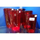 WHITEFRIARS; A COLLECTION OF RED VASES, two 25cm high, two 20cm high and one 15.5cm high (5)