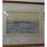 FRANK WATSON WOOD 1862-1953, a View of a Steamship, signed and dated 1914, watercolour