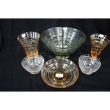 WHITEFRIARS; A COLLECTION OF GLASS VASES AND DISHES with a spiral design (6)