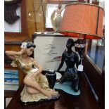 A 1950S KITSCH PLASTER LAMP in the form of a black woman holding a pot, another similar and a