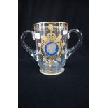 WEBB CORBETT; A LARGE ETCHED GLASS TWO HANDLED LOVING CUP, commemorating George VI and Elizabeth,