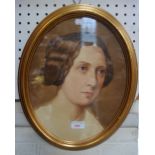 AN EARLY VICTORIAN WATERCOLOUR PORTRAIT of a young woman in an oval frame