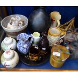 A PAIR OF CHINESE REPUBLIC STYLE GINGER JARS AND COVERS and a collection of Art pottery and other