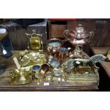 A 19TH CENTURY COPPER AND BRASS TEA URN with cast decoration, a Keswick School of Industrial Art (