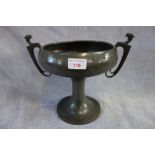 AN ART NOUVEAU HAMMERED PEWTER PEDESTAL BOWL, stamped 'W.F. Johnson Leicester no. 6555', 35cm high