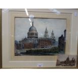 ST PAUL'S CATHEDRAL FROM THE NORTH WEST, surrounded by bomb damaged buildings, watercolour, mid 20th