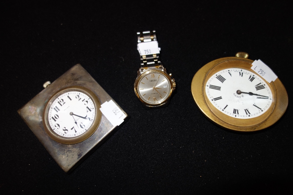A GENTLEMAN'S SEIKO QUARTZ WRISTWATCH and two travelling bedside clocks (3)