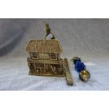 A VICTORIAN STYLE CUT GLASS CISTERN PULL and a brass "Old Curiosity Shop" bell