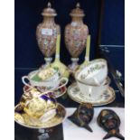 A PAIR OF WORCESTER STYLE BALUSTER SHAPE VASES of risen form and other ceramics