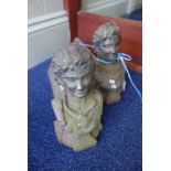 A PAIR OF FRENCH 19TH CENTURY CAST IRON CHENETS in the form of busts of women