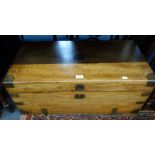 A 19TH CENTURY CAMPHOR WOOD CHEST, with brass handles and corners, 77cm wide