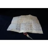 A PARCHMENT DOCUMENT, with an attached red seal circa 16th/17th century believed to be "The