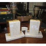 A PAIR OF ART DECO STYLE POLISHED MARBLE EFFECT AND BRASS TABLE LAMPS