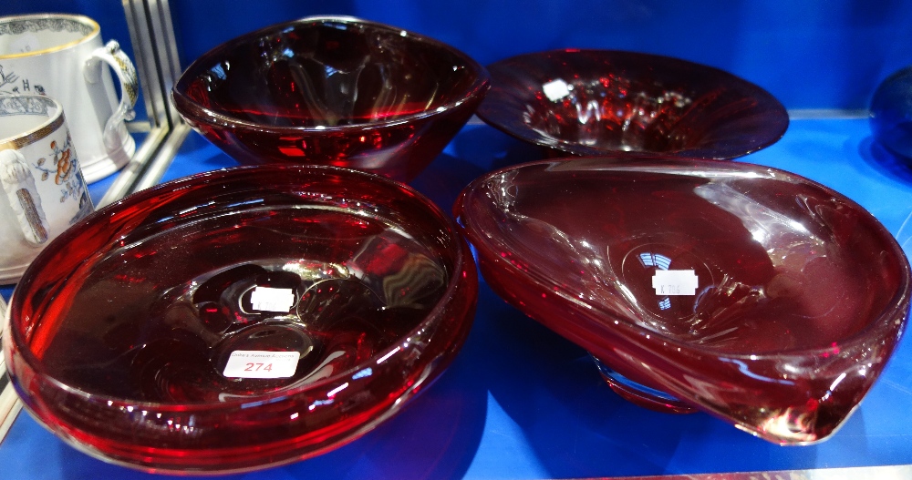 WHITEFRIARS; A COLLECTION OF RED GLASS BOWLS