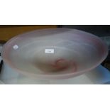 A FRENCH FROSTED GLASS BOWL with pink and white swirl decoration, 33.5cm diameter